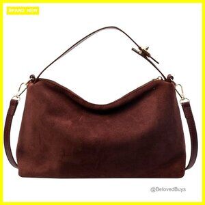 Faux Suede Hobo Bag Crossbody Shoulder Tote Purse 11.4"